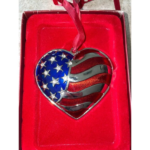 Lenox Heart Of America Silver-Plated Ornament With American Flag Design - Picture 3 of 5